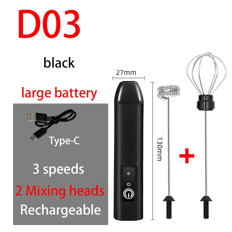 Electric Milk Frother USB Rechargeable 3 Speed Milk Frother Foam Maker Wand - ZOOMNSTORE