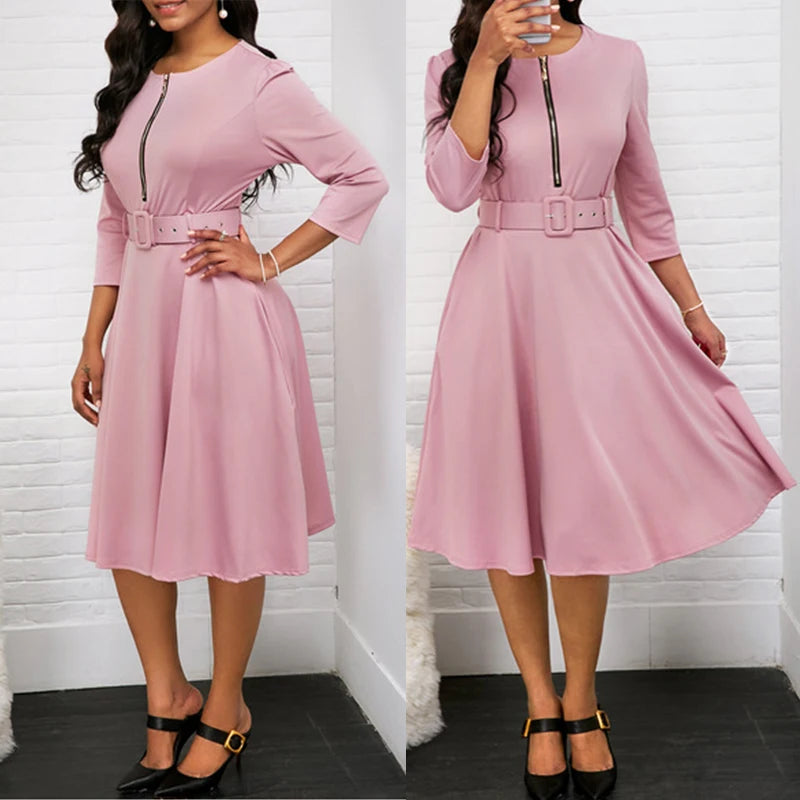 Elegant A-line Patchwork Dress - Womens AutumnWinter Party Office Dress - ZOOMNSTORE