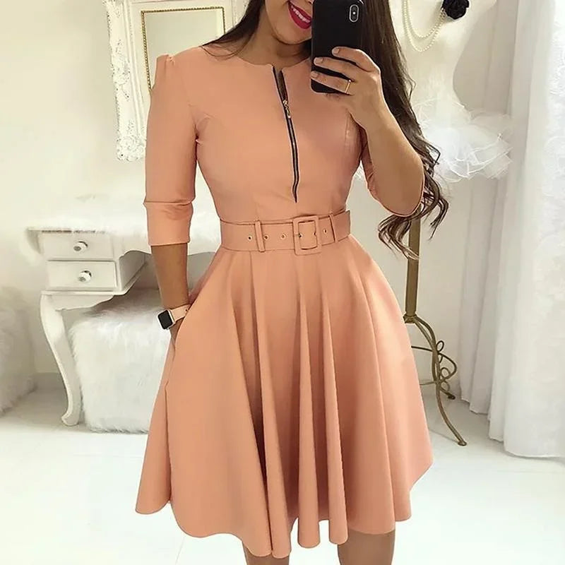Elegant A-line Patchwork Dress - Womens AutumnWinter Party Office Dress - ZOOMNSTORE