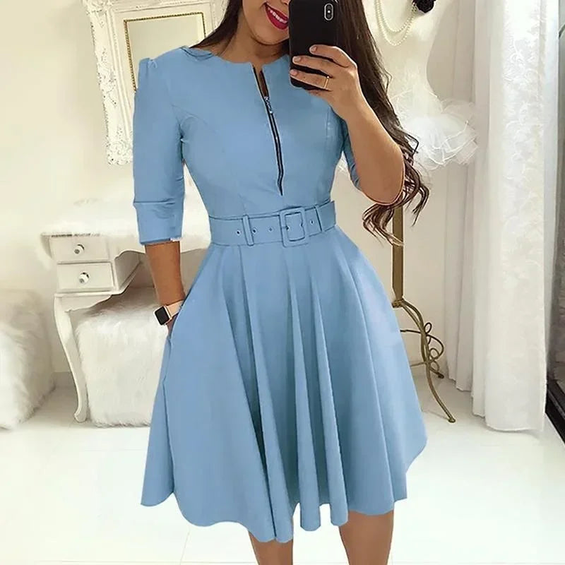 Elegant A-line Patchwork Dress - Womens AutumnWinter Party Office Dress - ZOOMNSTORE