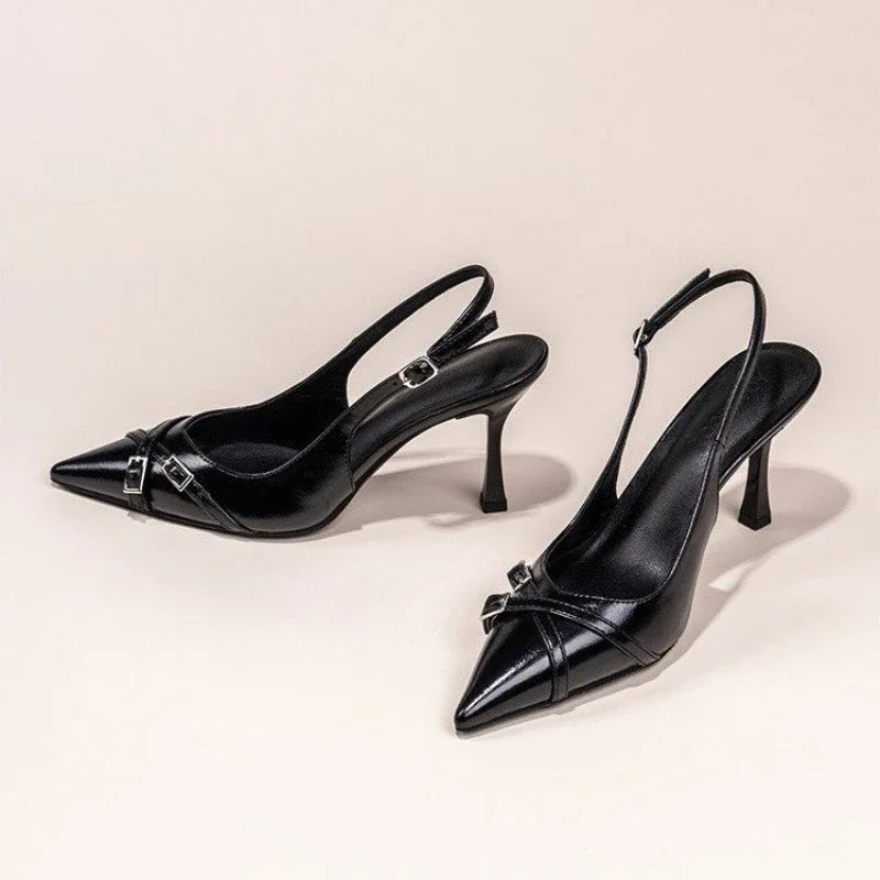 Elegant Black High-Heeled Stiletto Shoes with Buckle - Womens Summer Fashion - ZOOMNSTORE