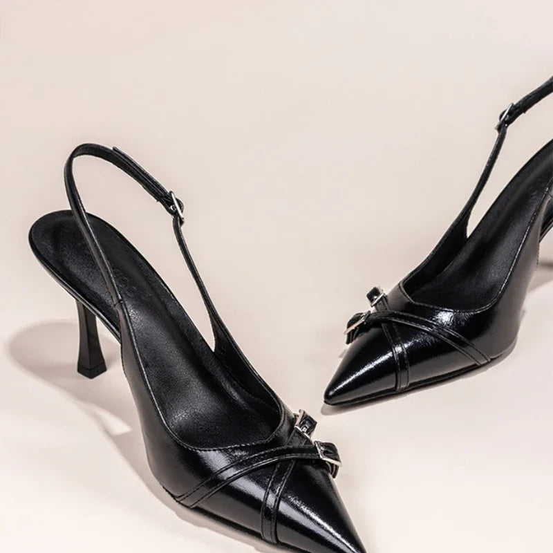 Elegant Black High-Heeled Stiletto Shoes with Buckle - Womens Summer Fashion - ZOOMNSTORE