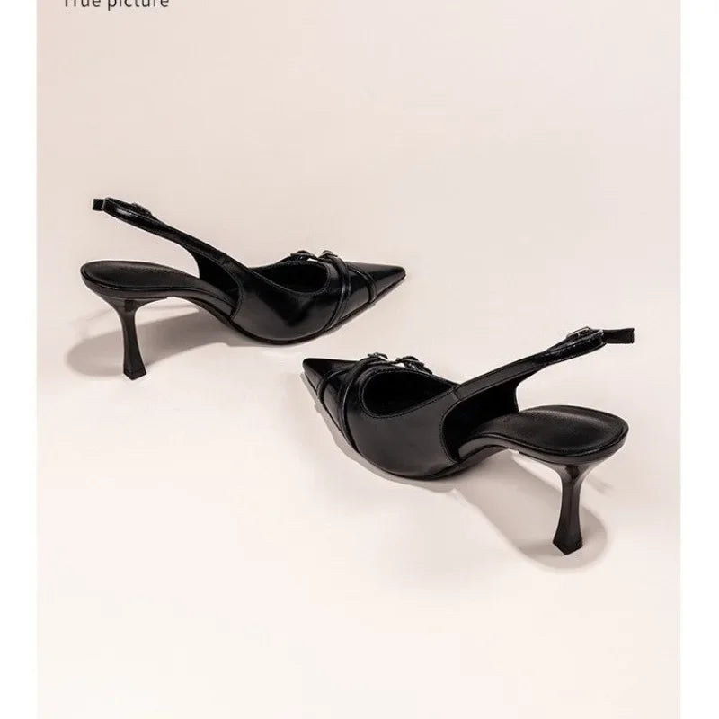 Elegant Black High-Heeled Stiletto Shoes with Buckle - Womens Summer Fashion - ZOOMNSTORE