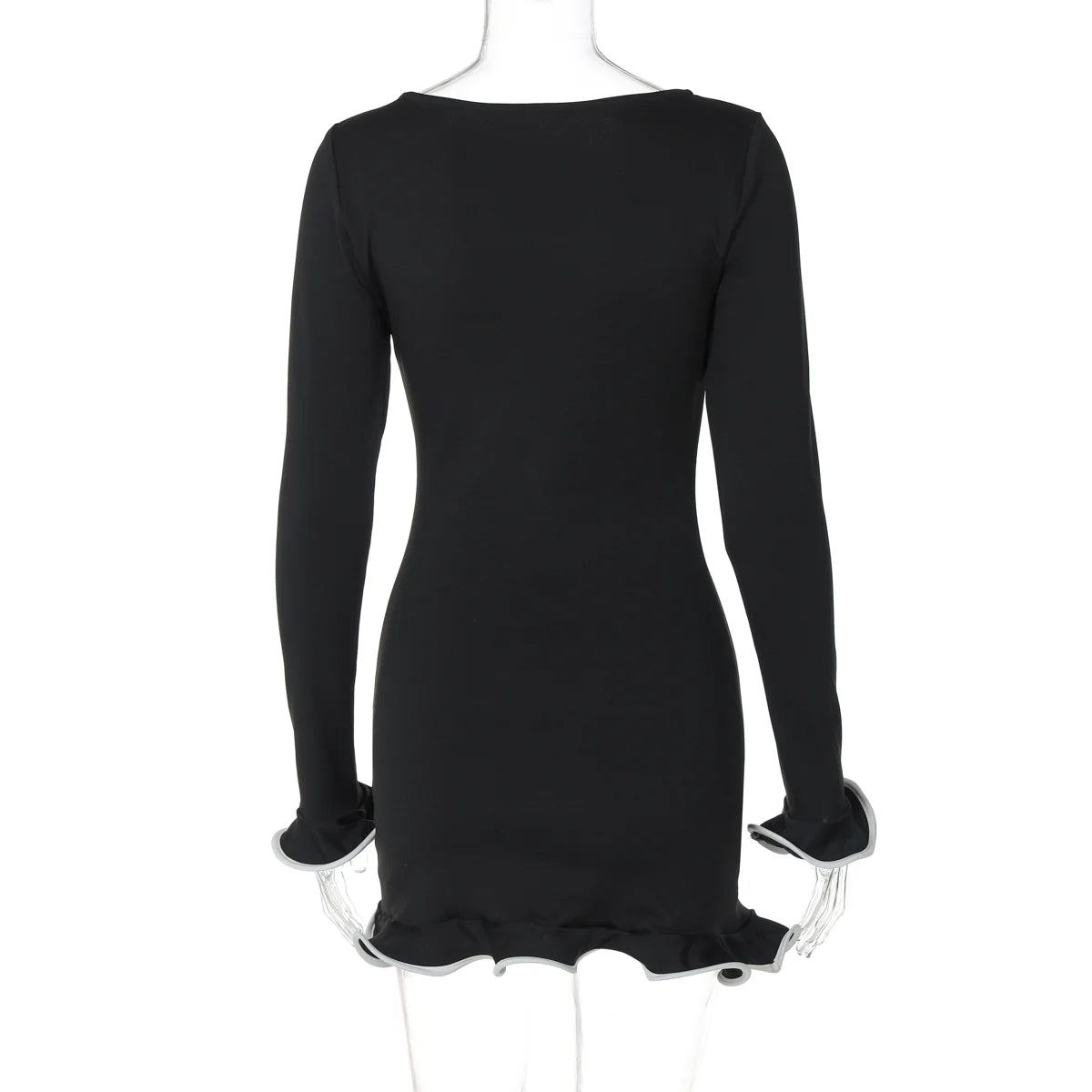 Elegant Bodycon Mini Dress - O-Neck Long Sleeves Ruffles for Party Streetwear - ZOOMNSTORE