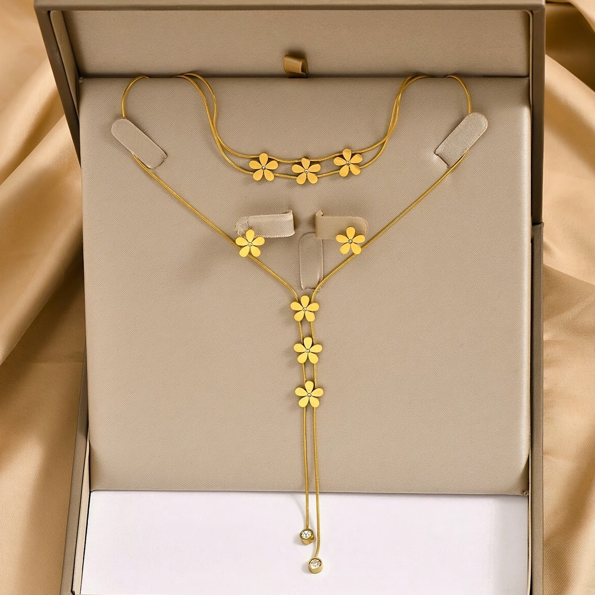 Elegant Golden Flower Beads Jewelry Set - Earrings Bracelet Necklace for Special Occasions - ZOOMNSTORE
