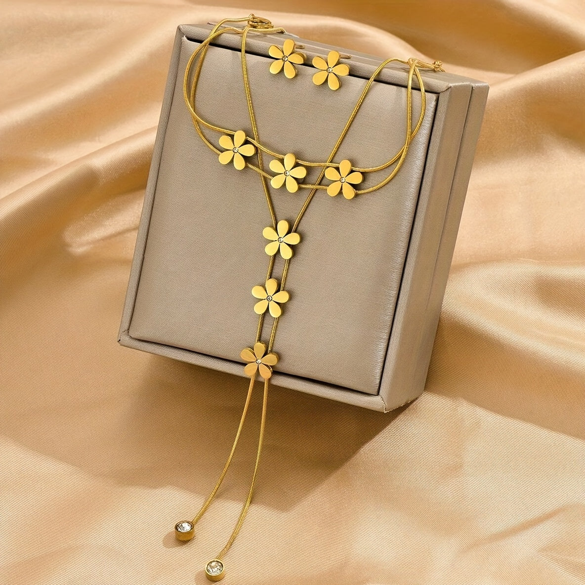 Elegant Golden Flower Beads Jewelry Set - Earrings Bracelet Necklace for Special Occasions - ZOOMNSTORE