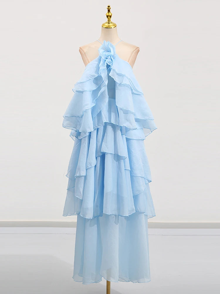 Elegant Halter Dress - Solid Ruffled Backless Sleeveless Fashion for Women - ZOOMNSTORE