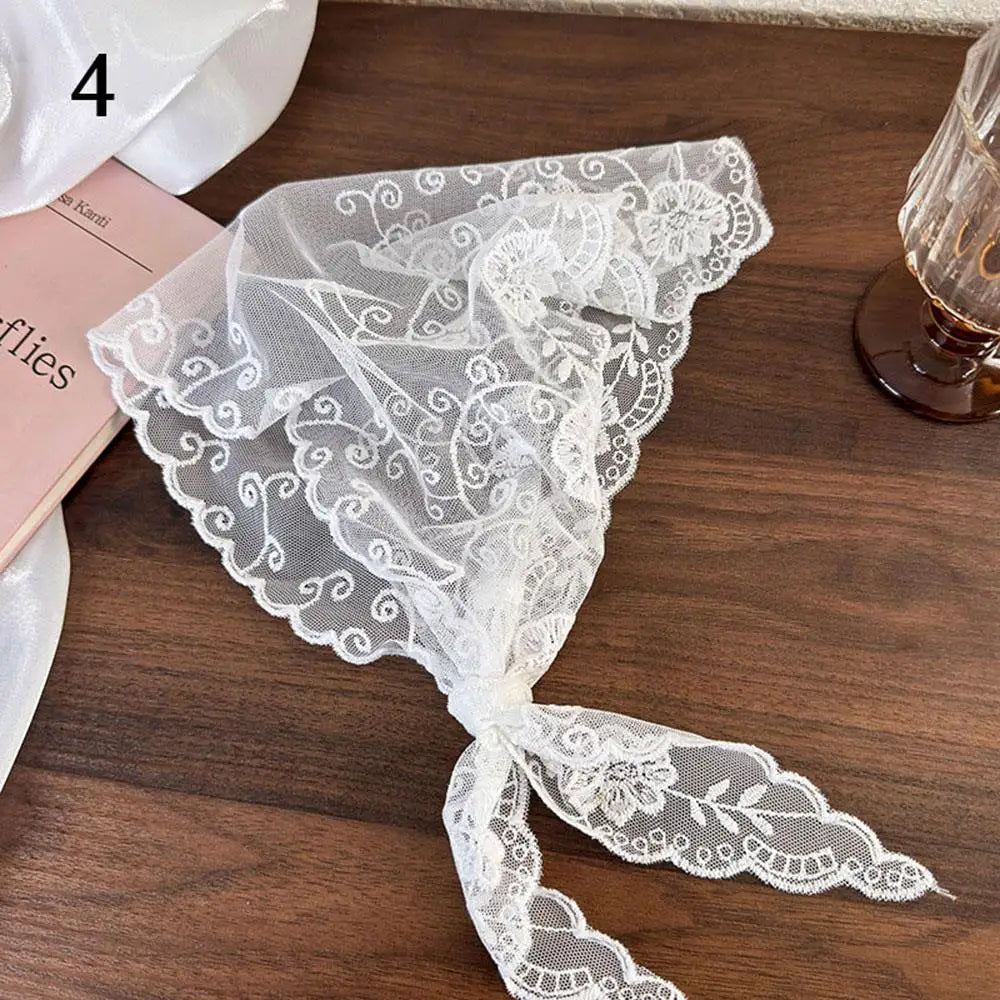 Elegant Lace Floral Hair Scarf - Triangle Headscarf Sunscreen Travel Headband - ZOOMNSTORE