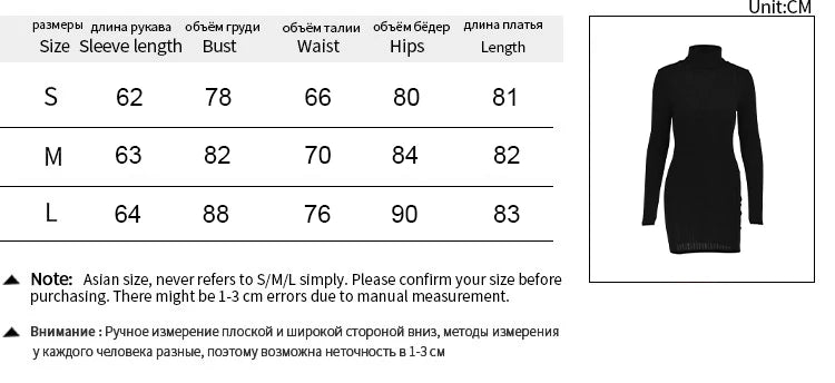 Elegant Turtleneck Mini Dress - Womens Bodycon Club Dress for Autumn Winter - ZOOMNSTORE