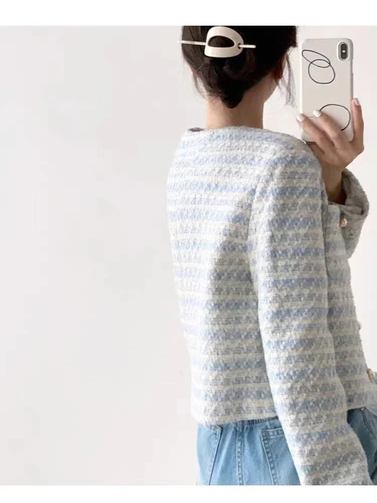Elegant Tweed Cardigan - Womens Short Coat with Pocket Single Breasted Jacket Autumn Winter Outwear 2024 - ZOOMNSTORE