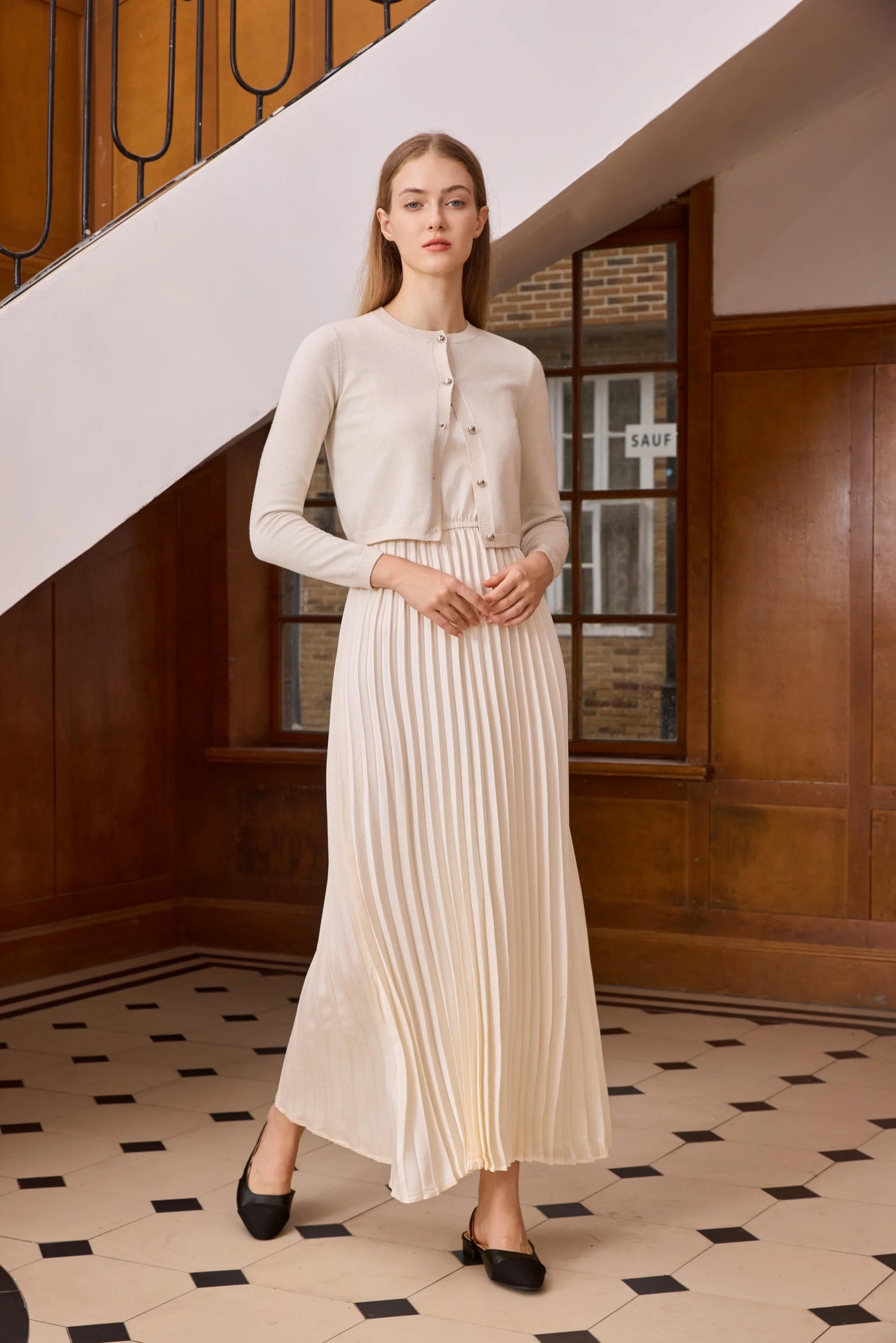 Elegant Womens Shine Cardigan Pleated Slip Dress - Autumn Winter 2026 Collection - ZOOMNSTORE