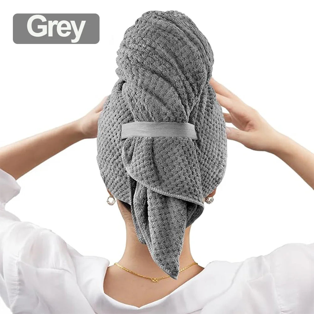 Microfiber Hair Towel Extra Large Wrap Quick Dry Hair Towel Wrap With Elastic Band , Ultra Absorbent Soft Hair Towel Wrap Turban - ZOOMNSTORE