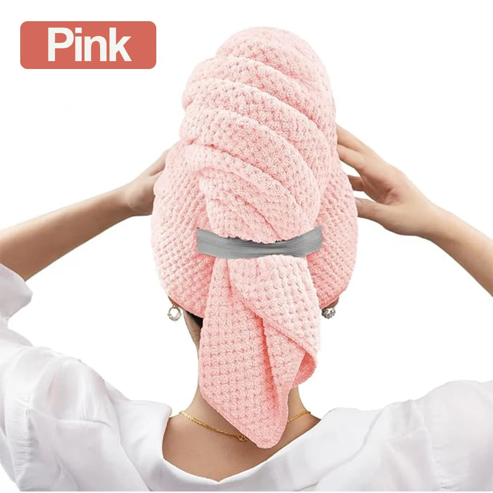 Microfiber Hair Towel Extra Large Wrap Quick Dry Hair Towel Wrap With Elastic Band , Ultra Absorbent Soft Hair Towel Wrap Turban - ZOOMNSTORE