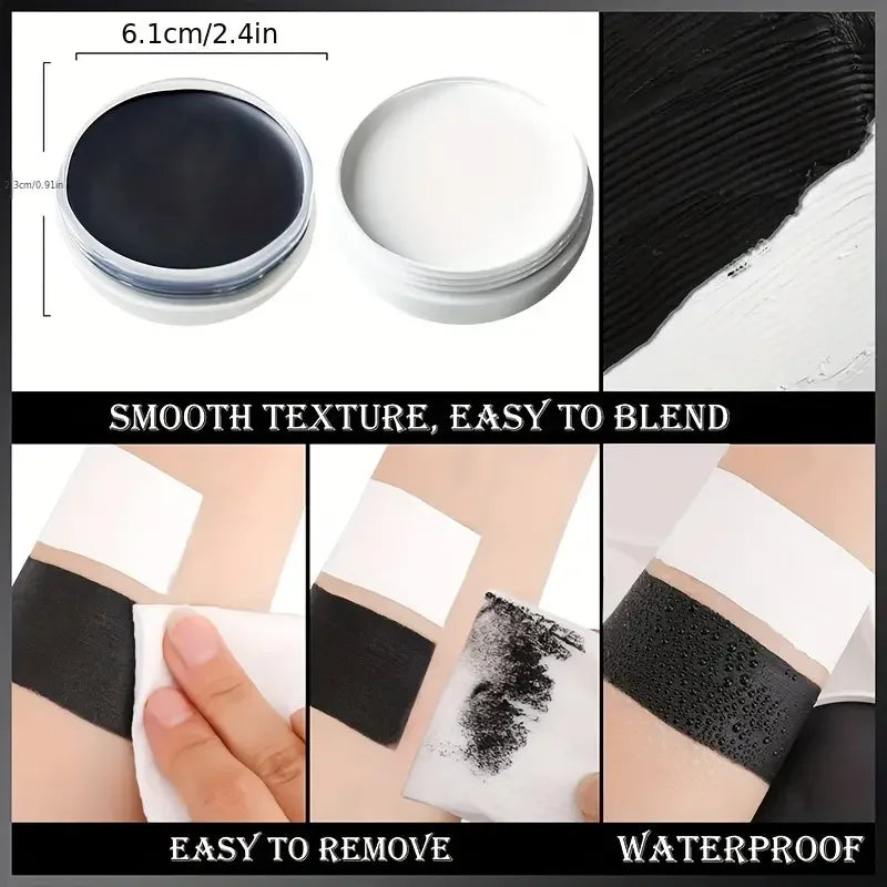 Black White Red Face Body Paint Adult Oil Body Paint Set FX Clown Vampire Skeleton Role Play Halloween Makeup with 6 Brushes - ZOOMNSTORE