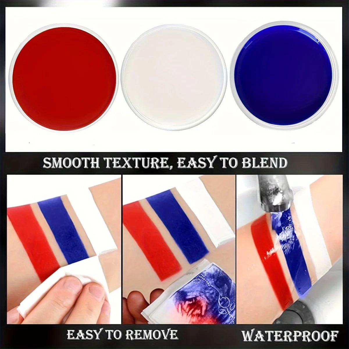 Black White Red Face Body Paint Adult Oil Body Paint Set FX Clown Vampire Skeleton Role Play Halloween Makeup with 6 Brushes - ZOOMNSTORE