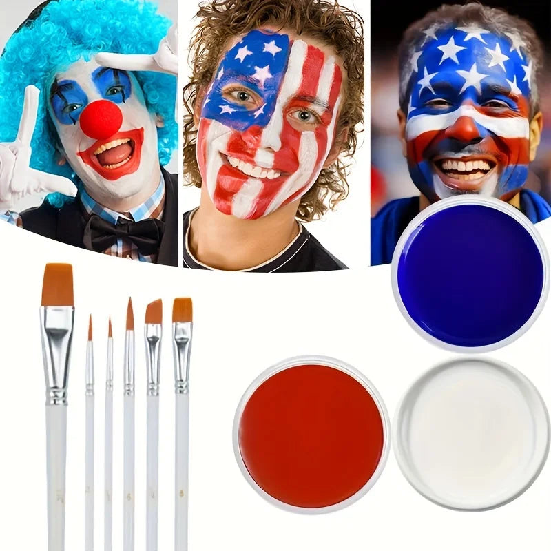 Black White Red Face Body Paint Adult Oil Body Paint Set FX Clown Vampire Skeleton Role Play Halloween Makeup with 6 Brushes - ZOOMNSTORE