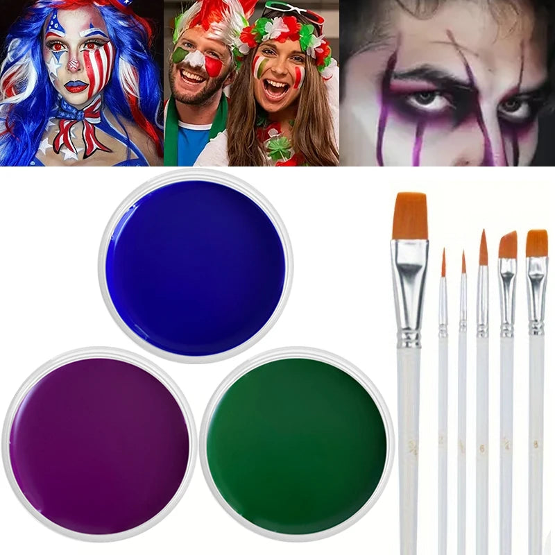Black White Red Face Body Paint Adult Oil Body Paint Set FX Clown Vampire Skeleton Role Play Halloween Makeup with 6 Brushes - ZOOMNSTORE
