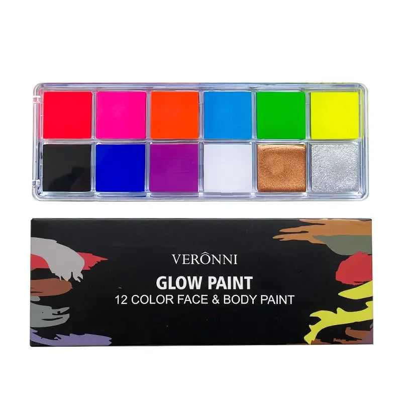 12 Face Painting Kit Body Makeup & 3 Colors Loose Powder Non Toxic Water Paint Oil with Brush Painting Halloween Cosplay Party - ZOOMNSTORE