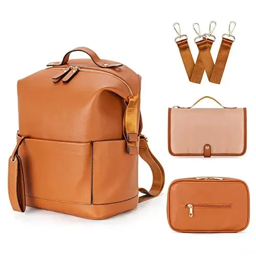 Fashion Diaper Backpack - PU Leather Mommy Bag with Changing Pad - ZOOMNSTORE