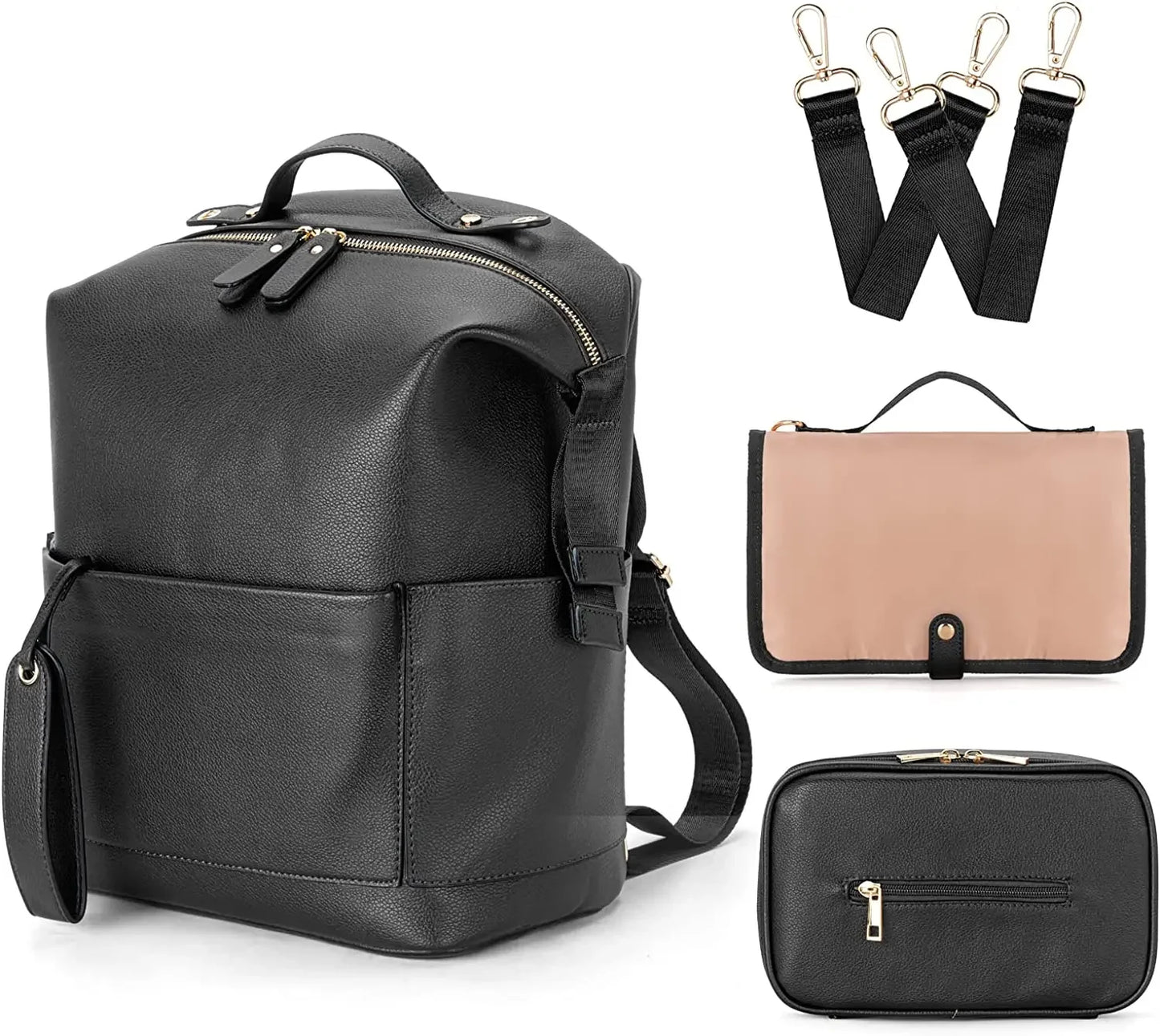 Fashion Diaper Backpack - PU Leather Mommy Bag with Changing Pad - ZOOMNSTORE
