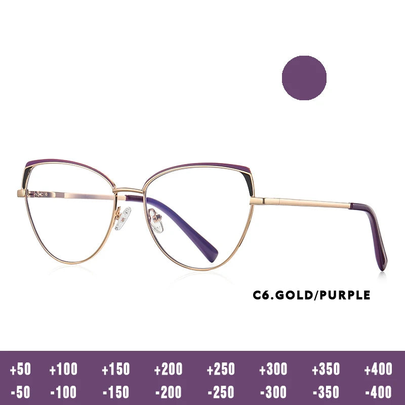 Fashion Reading Glasses | Cat Eye Full Rim Spectacles With Clear Lens & Stainless Steel Frames - ZOOMNSTORE