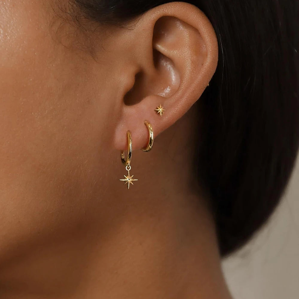 Fashion Stainless Steel Star Drop Earrings Set - 18K Gold Plated Dangle Jewelry for Women - ZOOMNSTORE