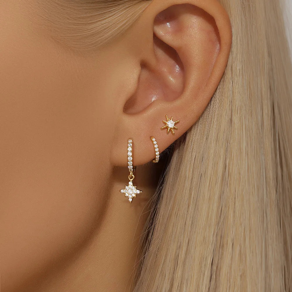 Fashion Stainless Steel Star Drop Earrings Set - 18K Gold Plated Dangle Jewelry for Women - ZOOMNSTORE