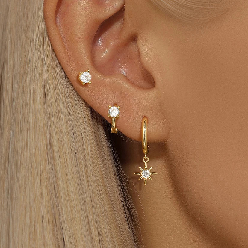 Fashion Stainless Steel Star Drop Earrings Set - 18K Gold Plated Dangle Jewelry for Women - ZOOMNSTORE