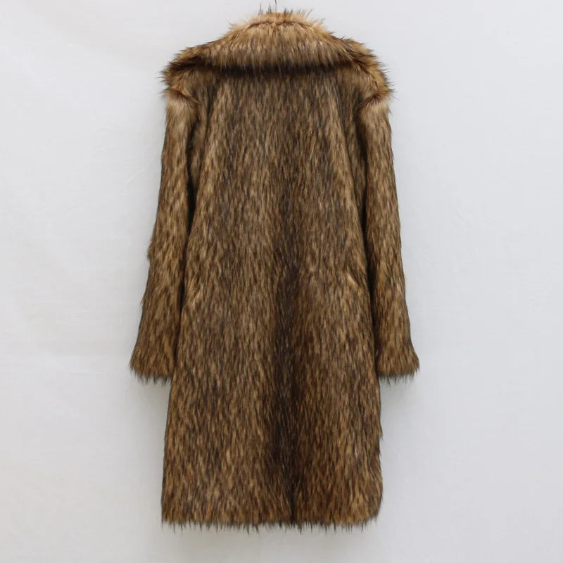 Faux Fox Fur Coat Men Thick Shaggy Parka - Warm Luxury Winter Jacket Black - ZOOMNSTORE
