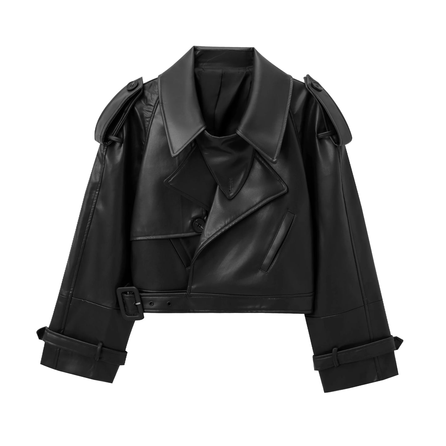 Faux Leather Bomber Jacket for Women - Cropped Streetwear Outerwear - ZOOMNSTORE