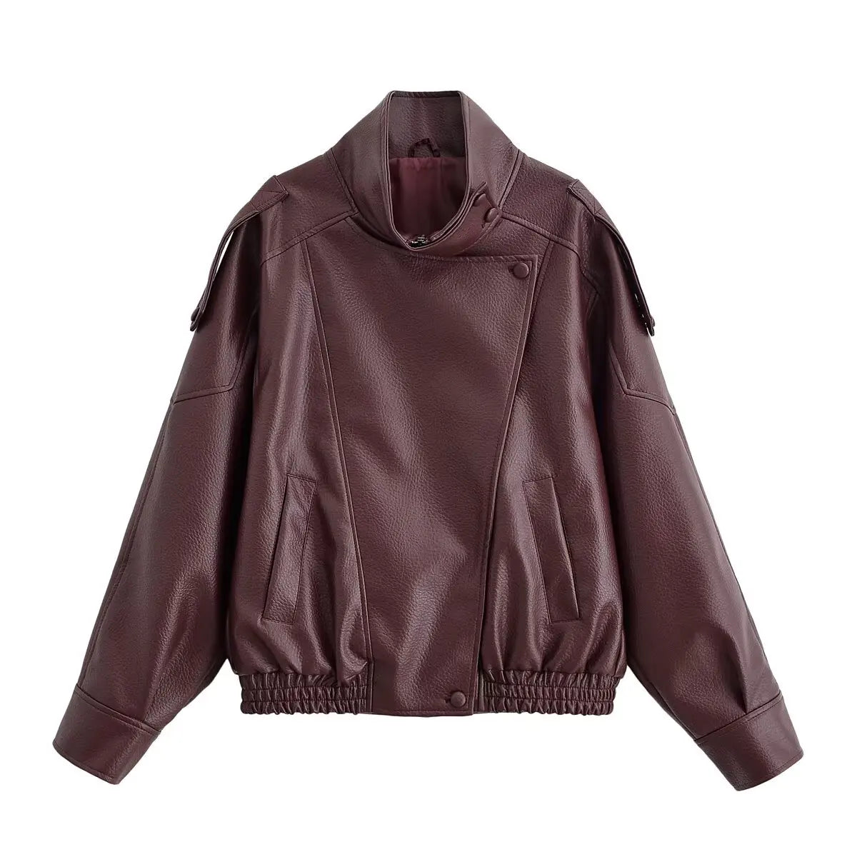 Faux Leather Jacket - Women's Casual Moto Style Zipper Coat With Long Sleeve - ZOOMNSTORE