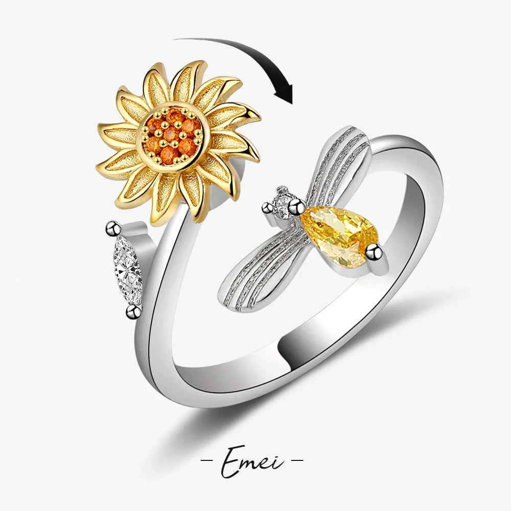 Anti Stress Anxiety Fidget Rings for Women Stainless Steel Sunflower Sun Star Spinner Ring Christmas Jewelry Gifts Dropshipping - ZOOMNSTORE