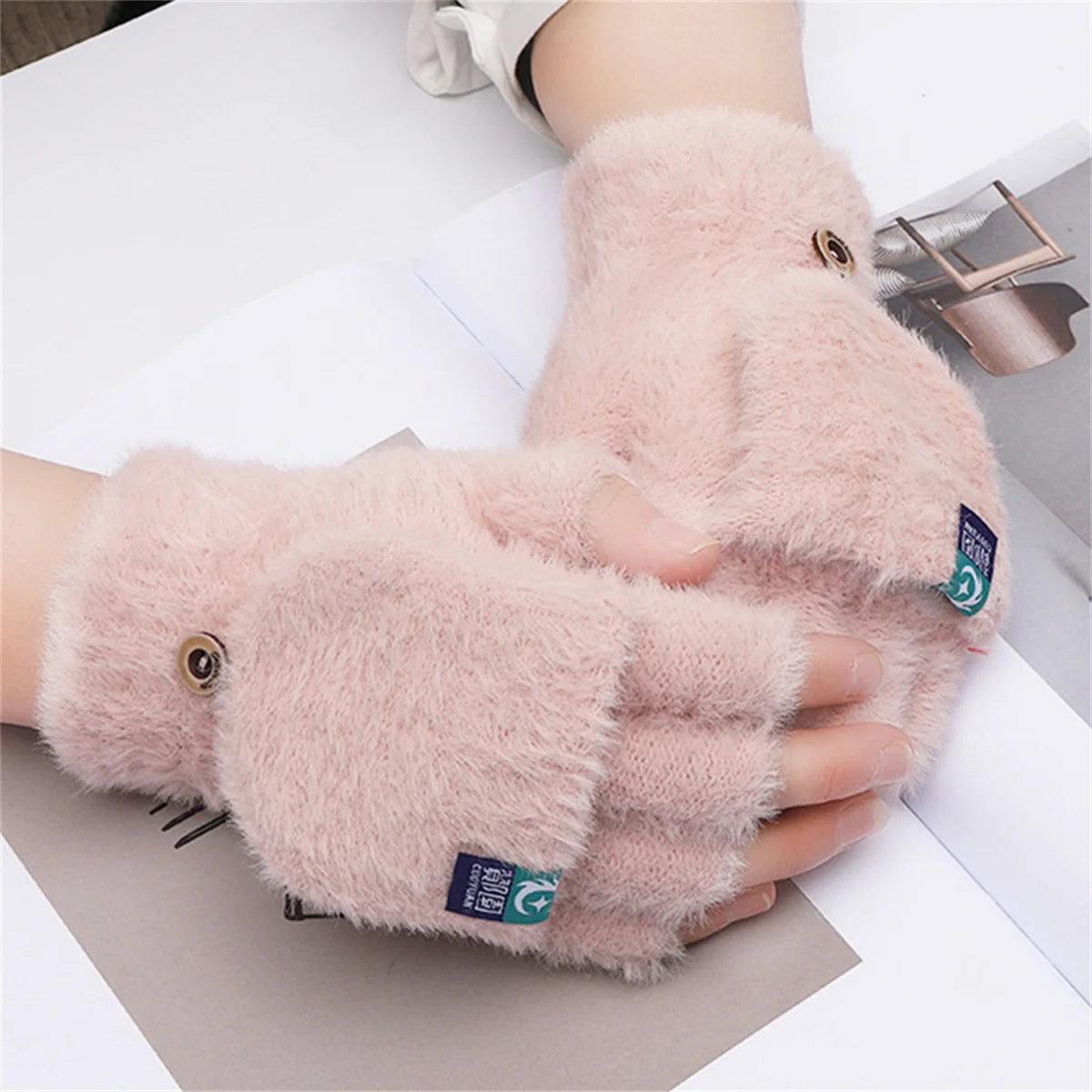 Fingerless Winter Gloves – Plush Soft Warm Knit Flip Top Gloves For Women - ZOOMNSTORE