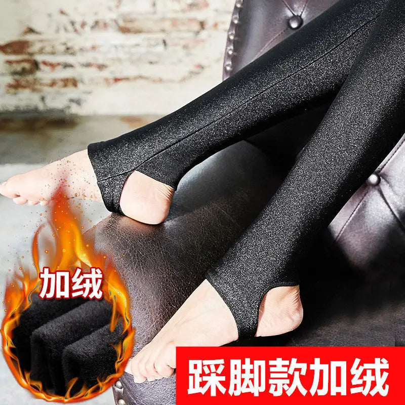 Fleece Warm Leggings - High Waist Solid Slim Autumn Winter Pants For Women - ZOOMNSTORE