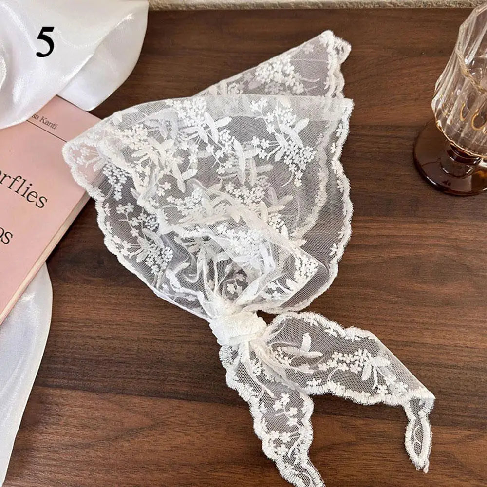 Elegant Lace Floral Hair Scarf - Triangle Headscarf Sunscreen Travel Headband - ZOOMNSTORE