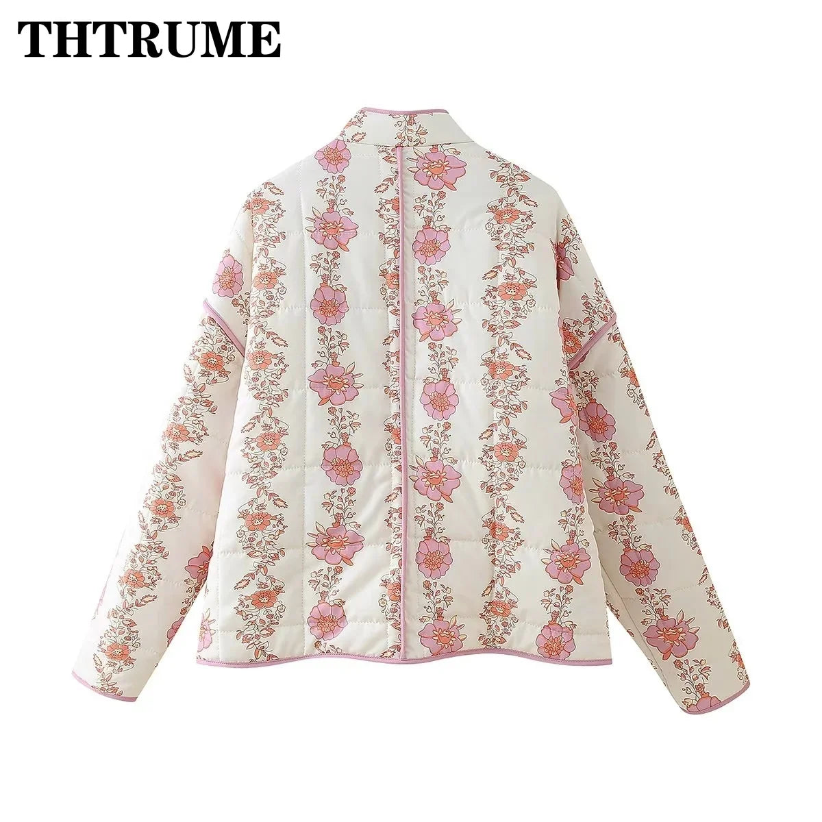 Floral Print Vintage Jacket - Elegant Long Sleeve Quilted Coat for Autumn Winter - ZOOMNSTORE