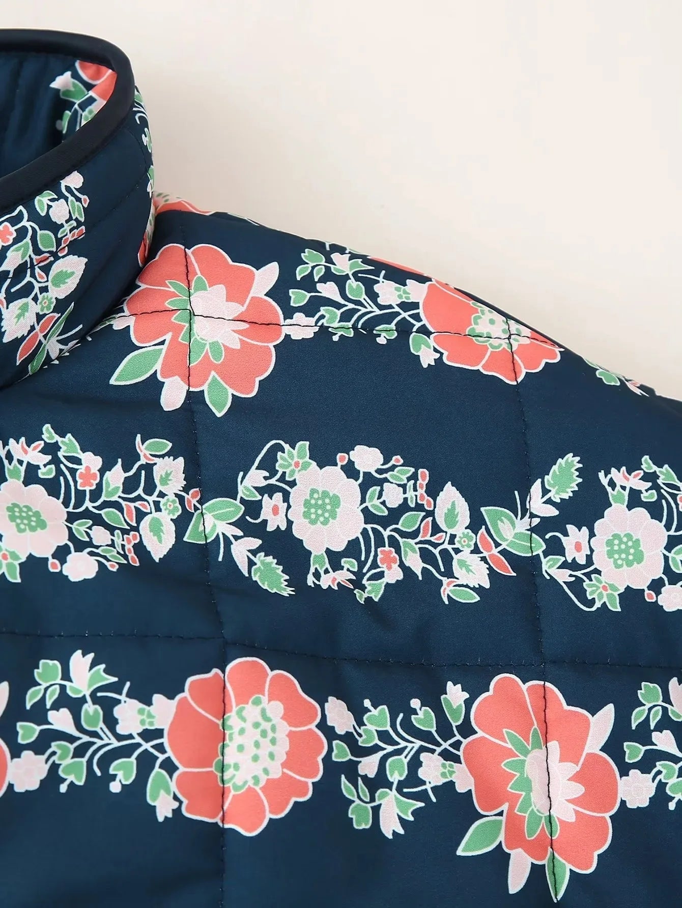 Floral Print Vintage Jacket - Elegant Long Sleeve Quilted Coat for Autumn Winter - ZOOMNSTORE