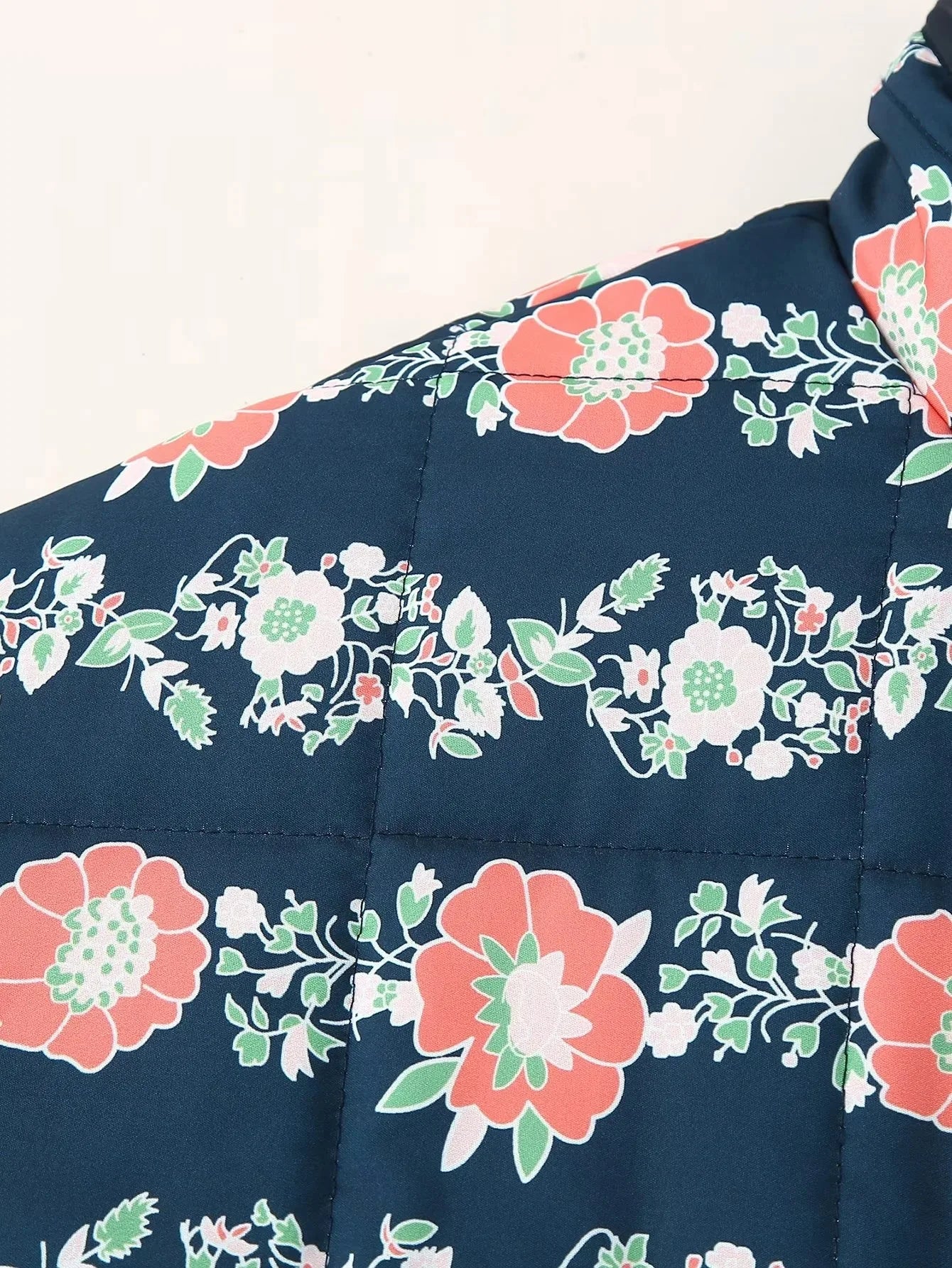 Floral Print Vintage Jacket - Elegant Long Sleeve Quilted Coat for Autumn Winter - ZOOMNSTORE
