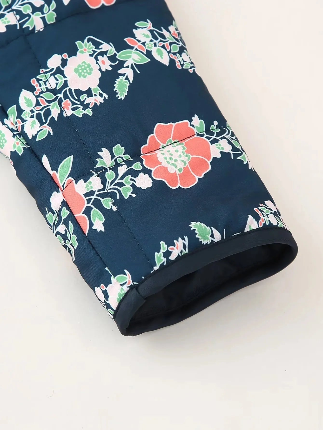 Floral Print Vintage Jacket - Elegant Long Sleeve Quilted Coat for Autumn Winter - ZOOMNSTORE