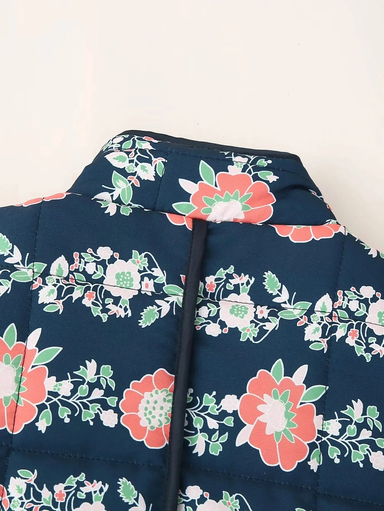 Floral Print Vintage Jacket - Elegant Long Sleeve Quilted Coat for Autumn Winter - ZOOMNSTORE