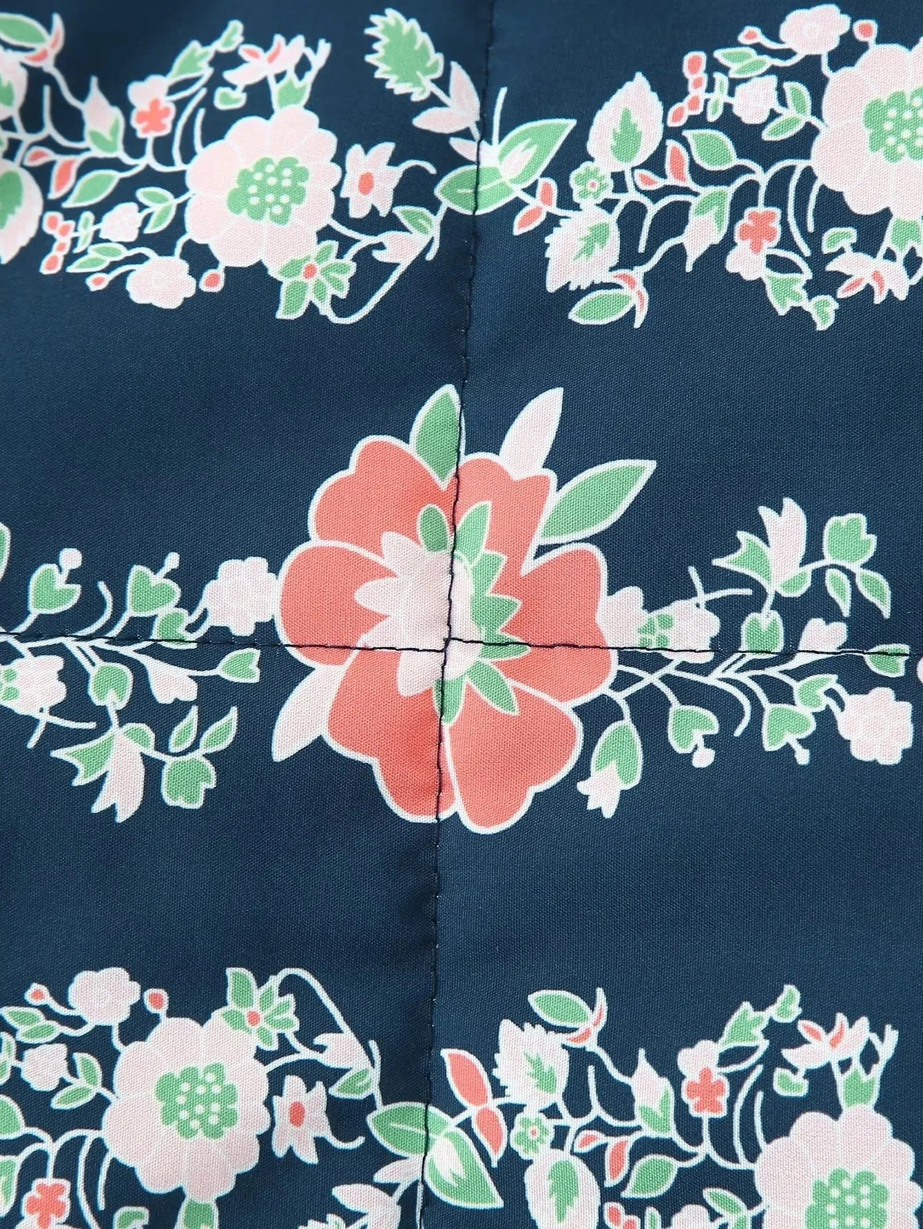 Floral Print Vintage Jacket - Elegant Long Sleeve Quilted Coat for Autumn Winter - ZOOMNSTORE