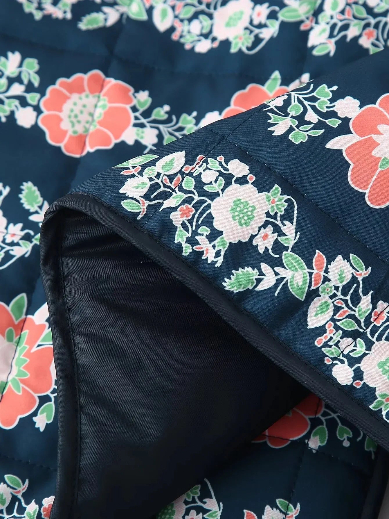 Floral Print Vintage Jacket - Elegant Long Sleeve Quilted Coat for Autumn Winter - ZOOMNSTORE