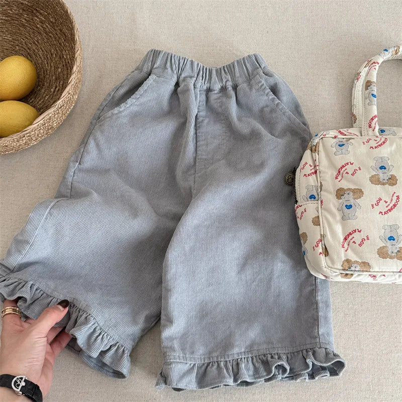 Floral Wide Leg Corduroy Pants - Baby Girls Casual Trousers - ZOOMNSTORE