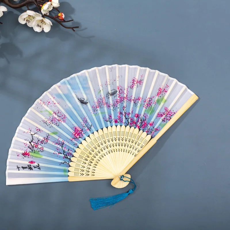 Foldable Silk Hand Fan - Bamboo Halloween Cosplay Prop Party Decoration - ZOOMNSTORE