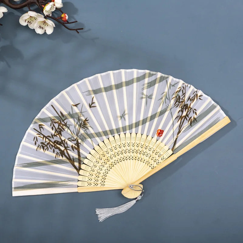 Foldable Silk Hand Fan - Bamboo Halloween Cosplay Prop Party Decoration - ZOOMNSTORE