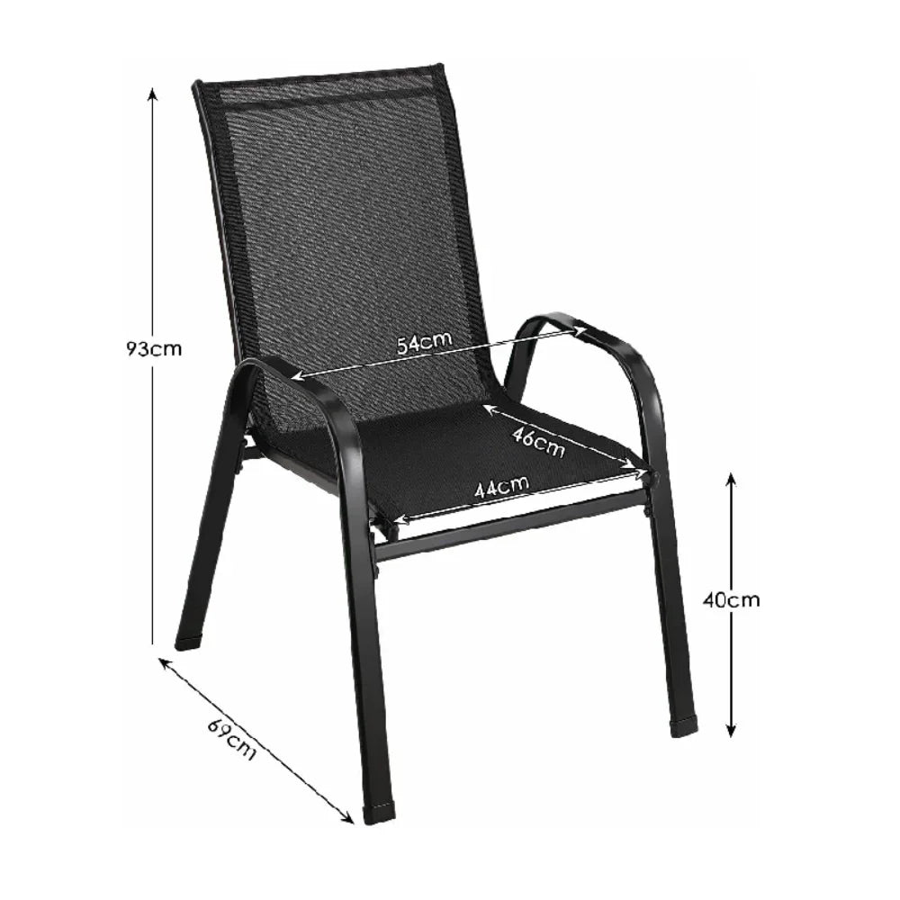 Folding High Back Garden Chairs - 4PCS Steel-Iron Teslin Fabric Outdoor Seating Set Black - ZOOMNSTORE