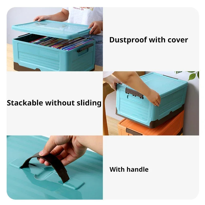 Folding Storage Box - Multifunctional Plastic Organizer with Lid - ZOOMNSTORE