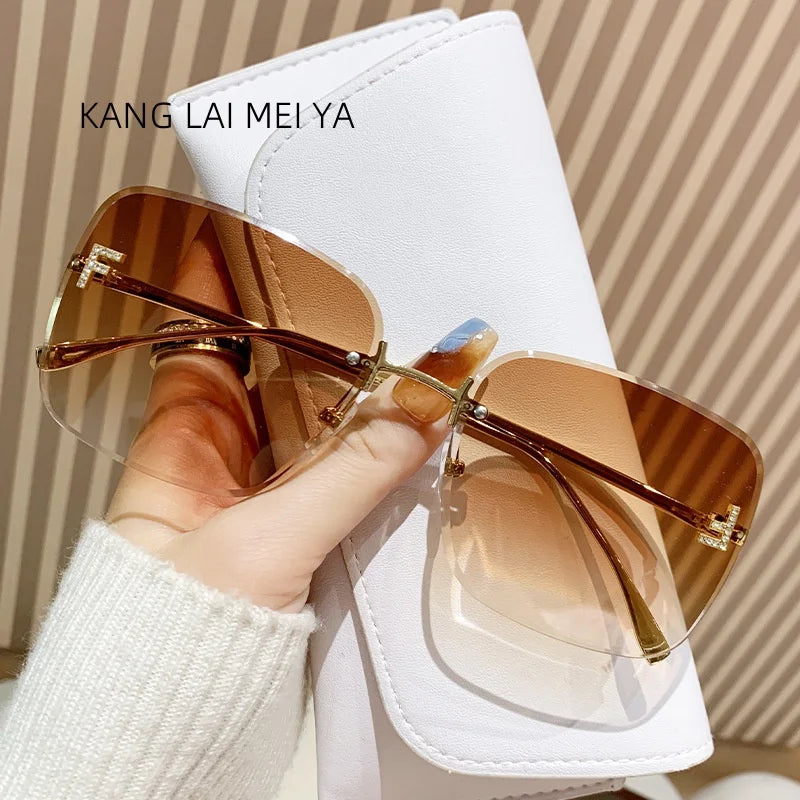 Frameless Metal Sunglasses - Trendy Womens European American Style - ZOOMNSTORE