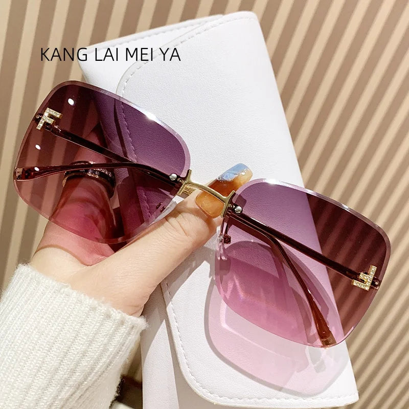 Frameless Metal Sunglasses - Trendy Womens European American Style - ZOOMNSTORE