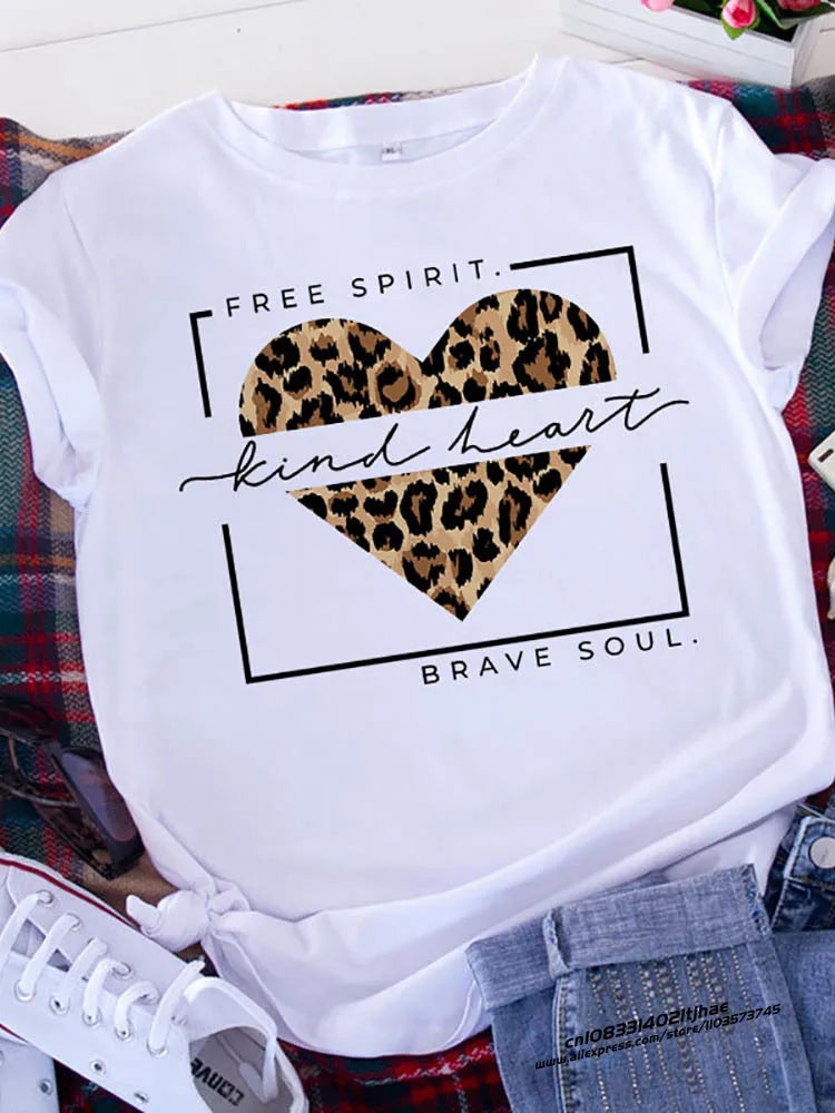 Free Spirit Leopard Love T-Shirt - Womens Short Sleeve Valentines Tee - ZOOMNSTORE
